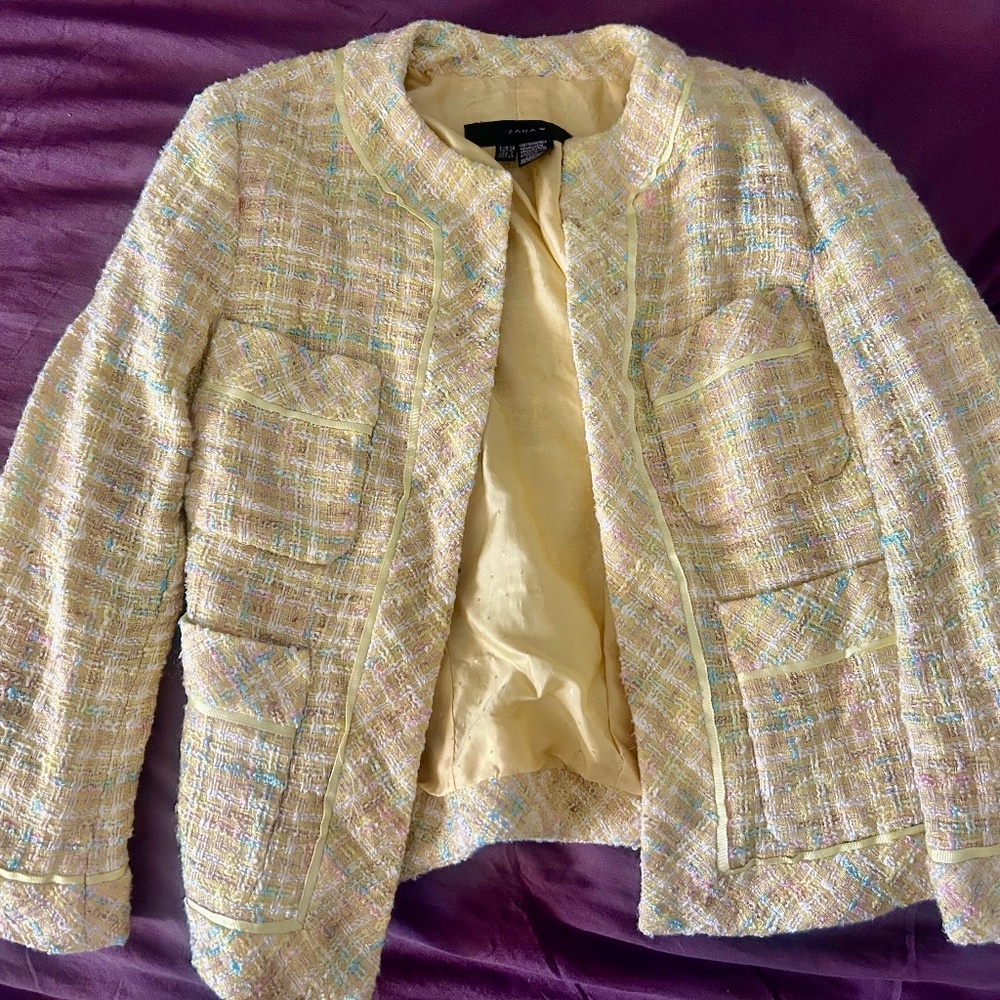 Yellow Zara Tweed Blazer (Size 2)